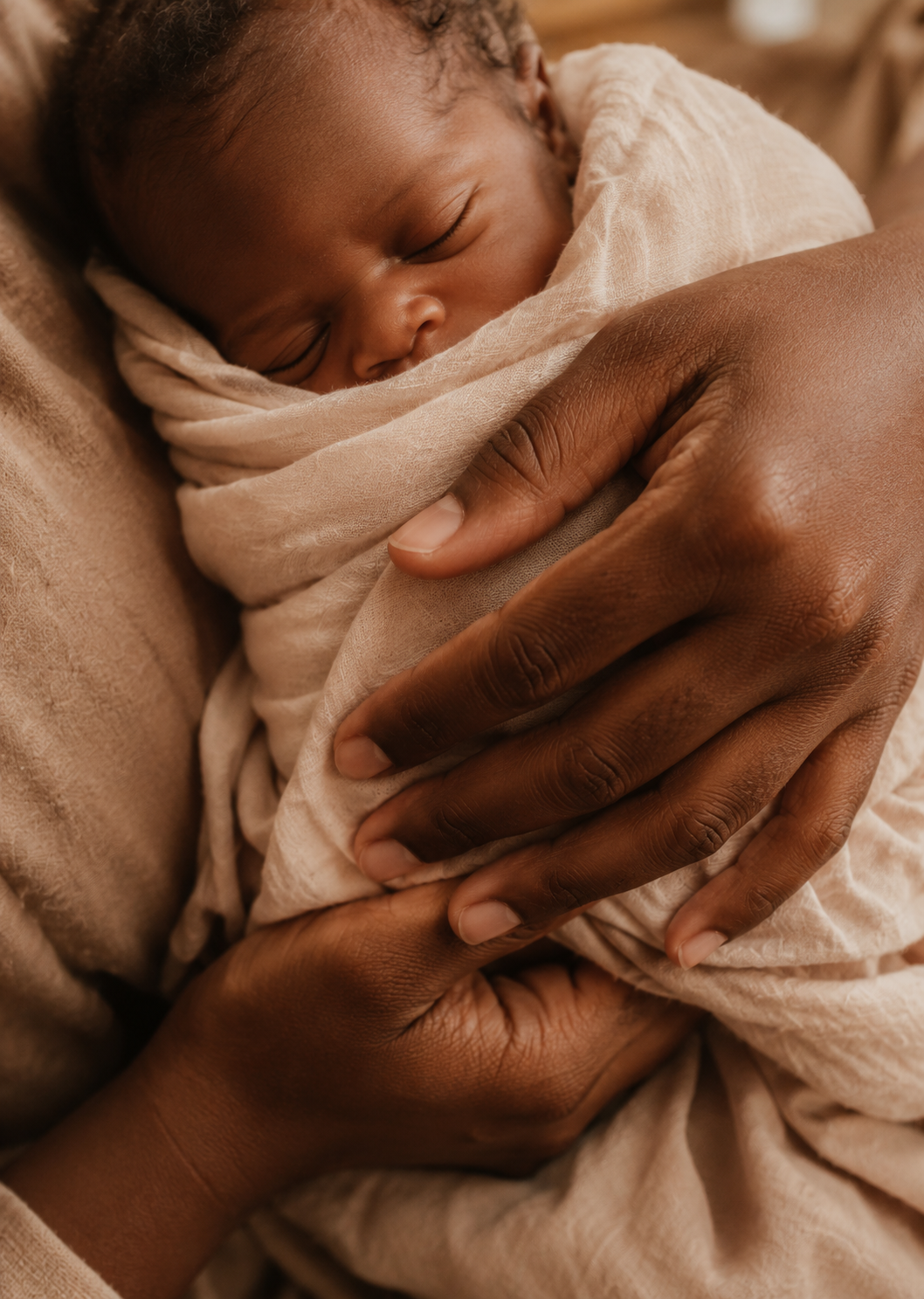 Hands holding newborn